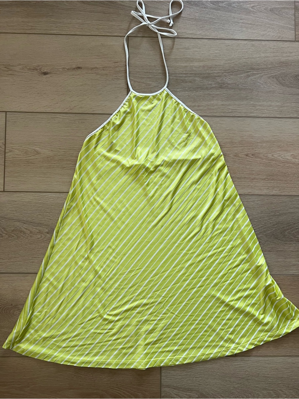 Susana Monaco Neon Yellow & White Stripes Halter Dress, L